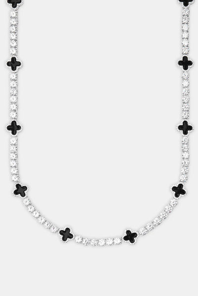 MOISSANITE BLACK CLOVER TENNIS CHAIN. - WHITE GOLD