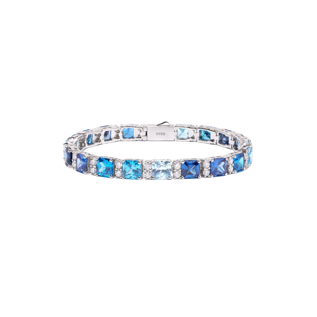 MOISSANITE OCEAN BLUE STONES BRACELET. - WHITE GOLD