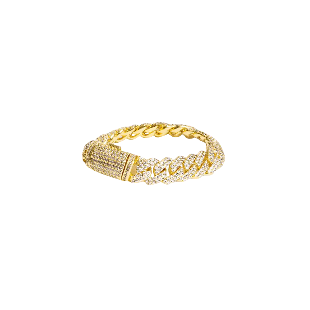 DIAMOND PRONG CUBAN BRACELET 14MM - Gold