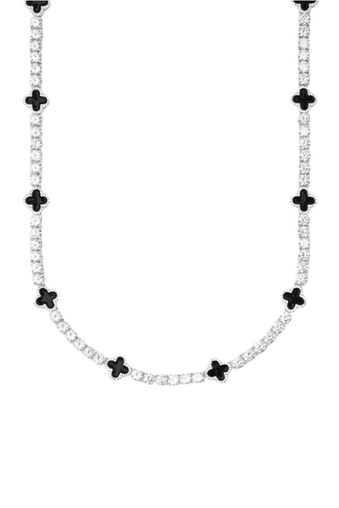 MOISSANITE BLACK CLOVER TENNIS CHAIN. - WHITE GOLD