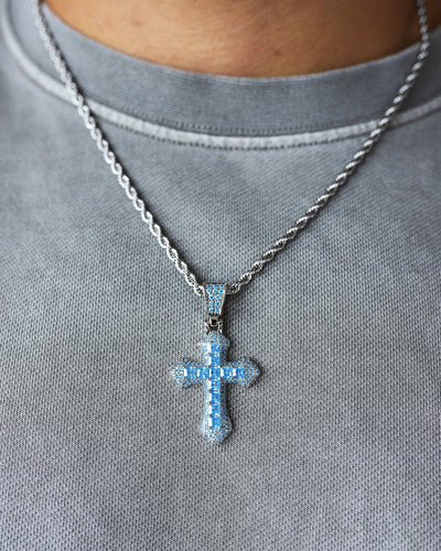 BLUE CROSS PENDANT. - WHITE GOLD - Lazetti