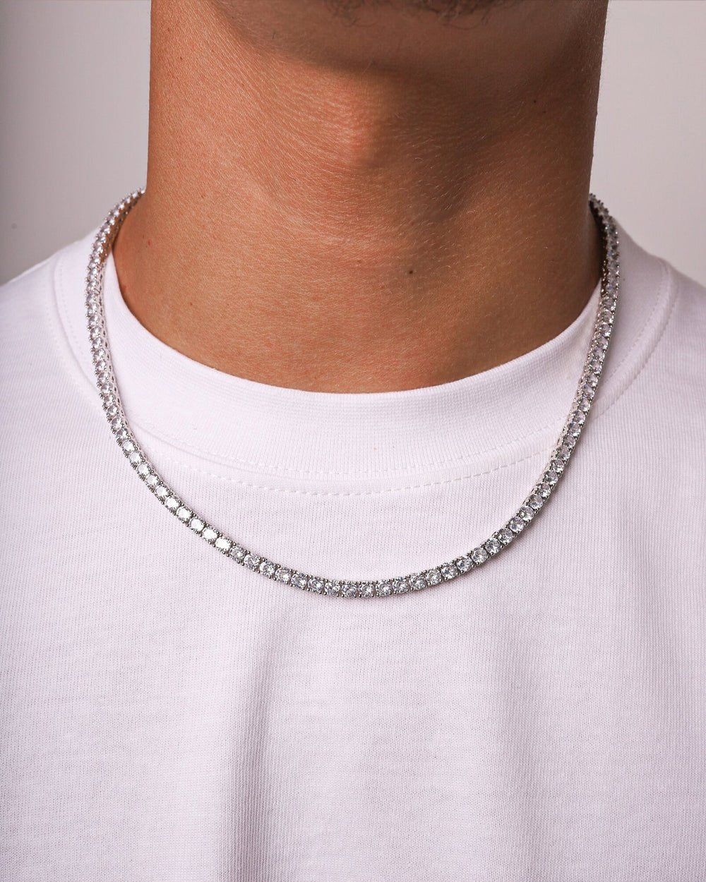 MOISSANITE TENNIS CHAIN. - 4MM WHITE GOLD