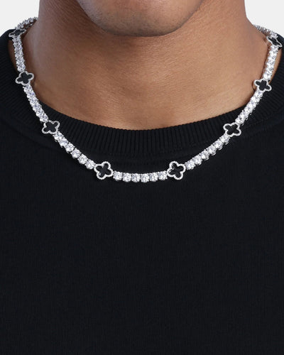 MOISSANITE BLACK CLOVER TENNIS CHAIN. - WHITE GOLD